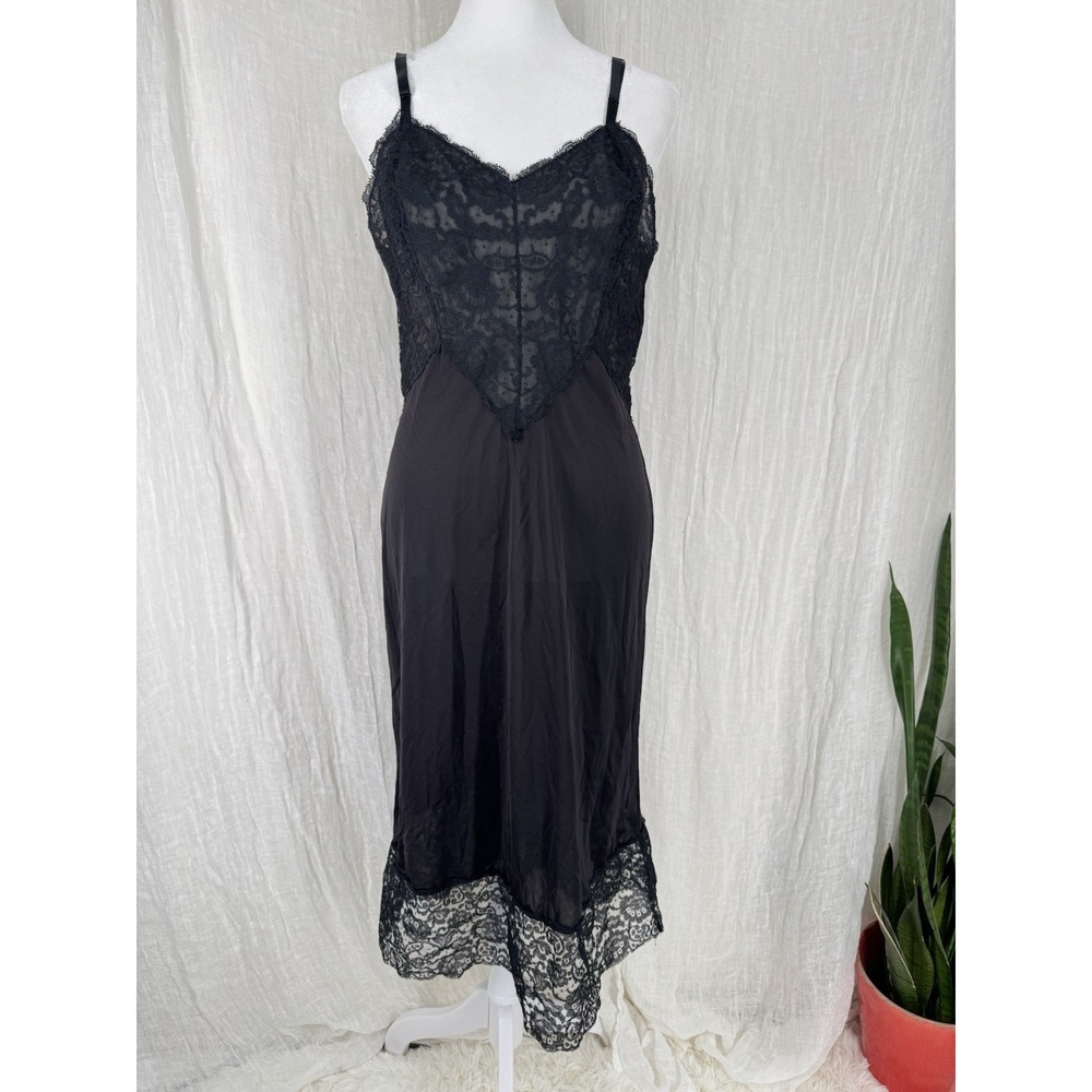 Vtg 50s Vanity Fair Slip Dress M Sheer Lace Coquette Indie Whimsigoth Layering